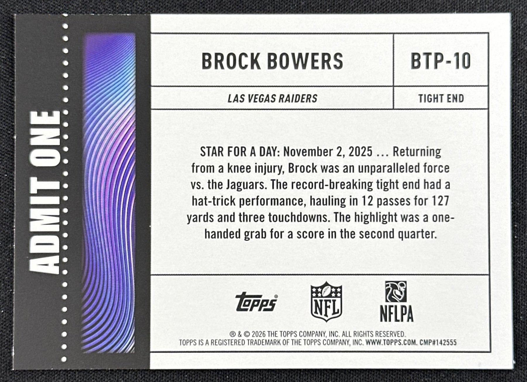Brock Bowers 2026 Topps Flagship Big Ticket Players Raiders