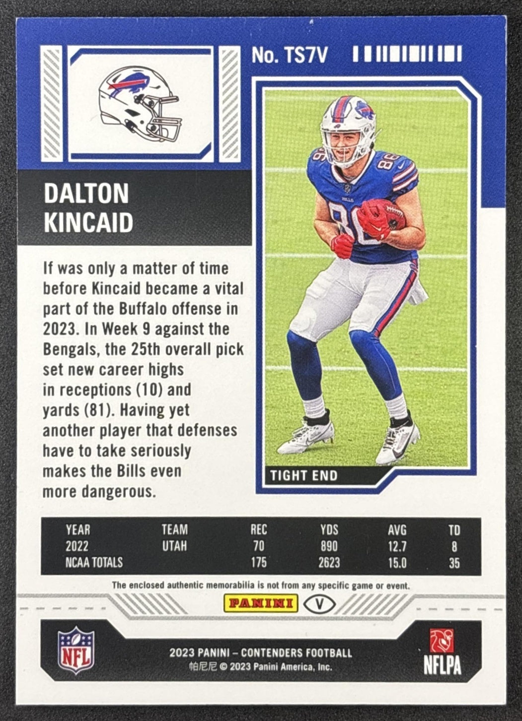 Dalton Kincaid 2023 Panini Contenders Rookie Ticket Swatches Variations Bills