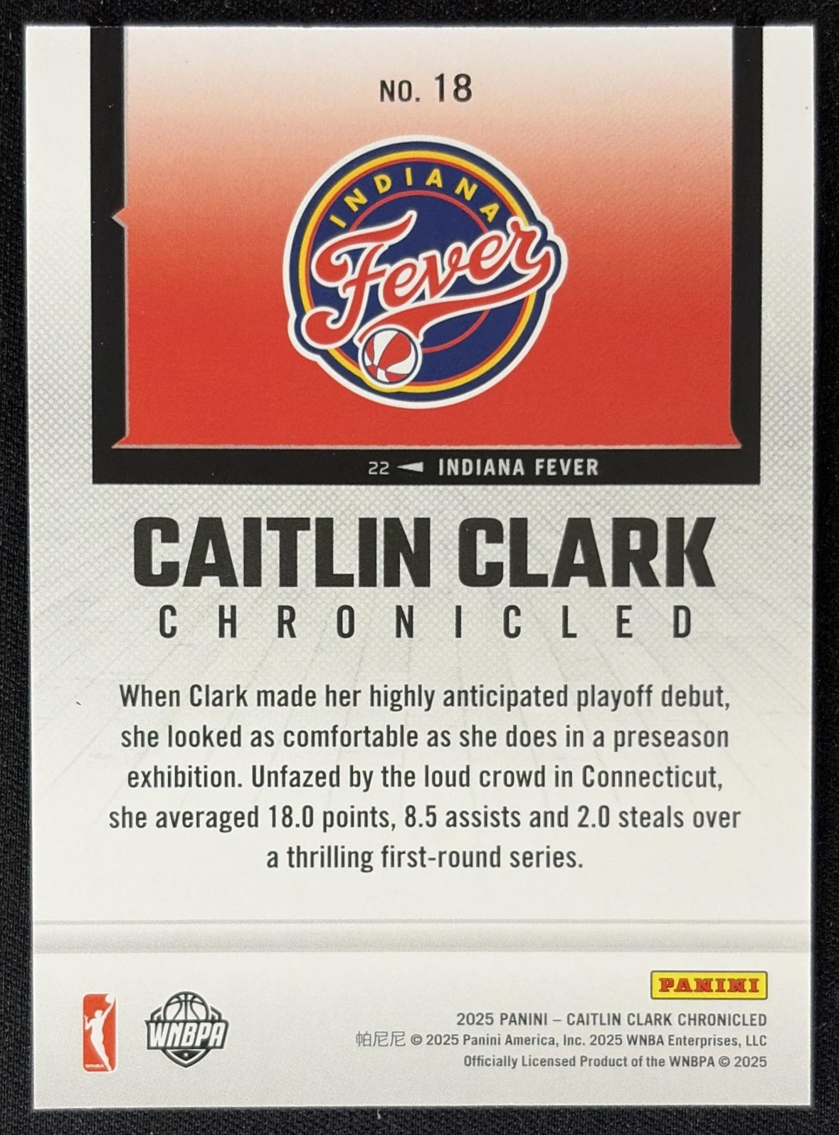 Caitlin Clark 2025 Panini Chronicled WNBA Red Holo Fever 18