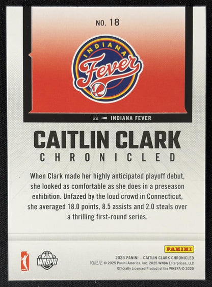 Caitlin Clark 2025 Panini Chronicled WNBA Red Holo Fever 18