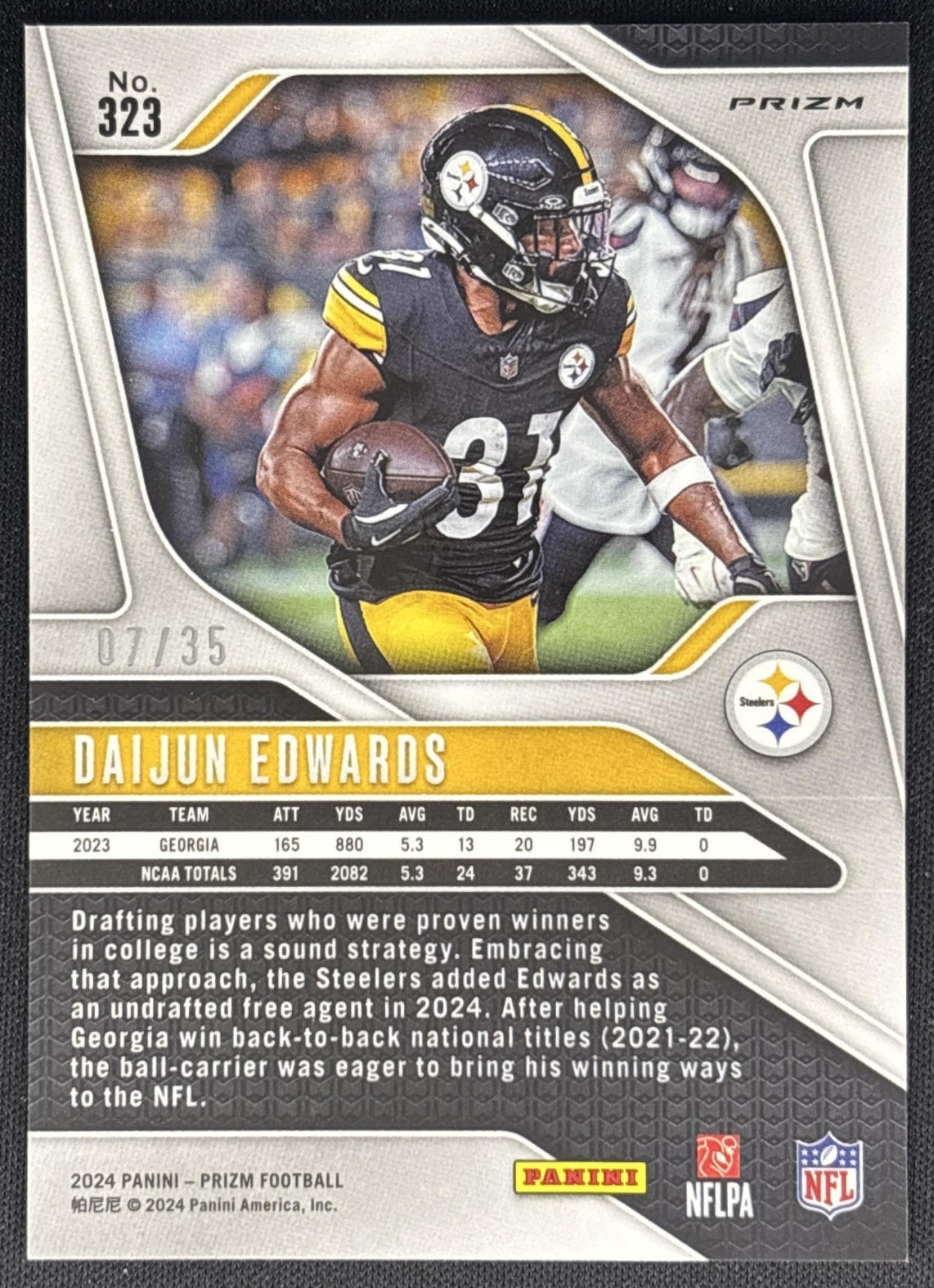 Daijun Edwards 2024 Panini Prizm Red Shimmer /35 Steelers Sports Trading Cards