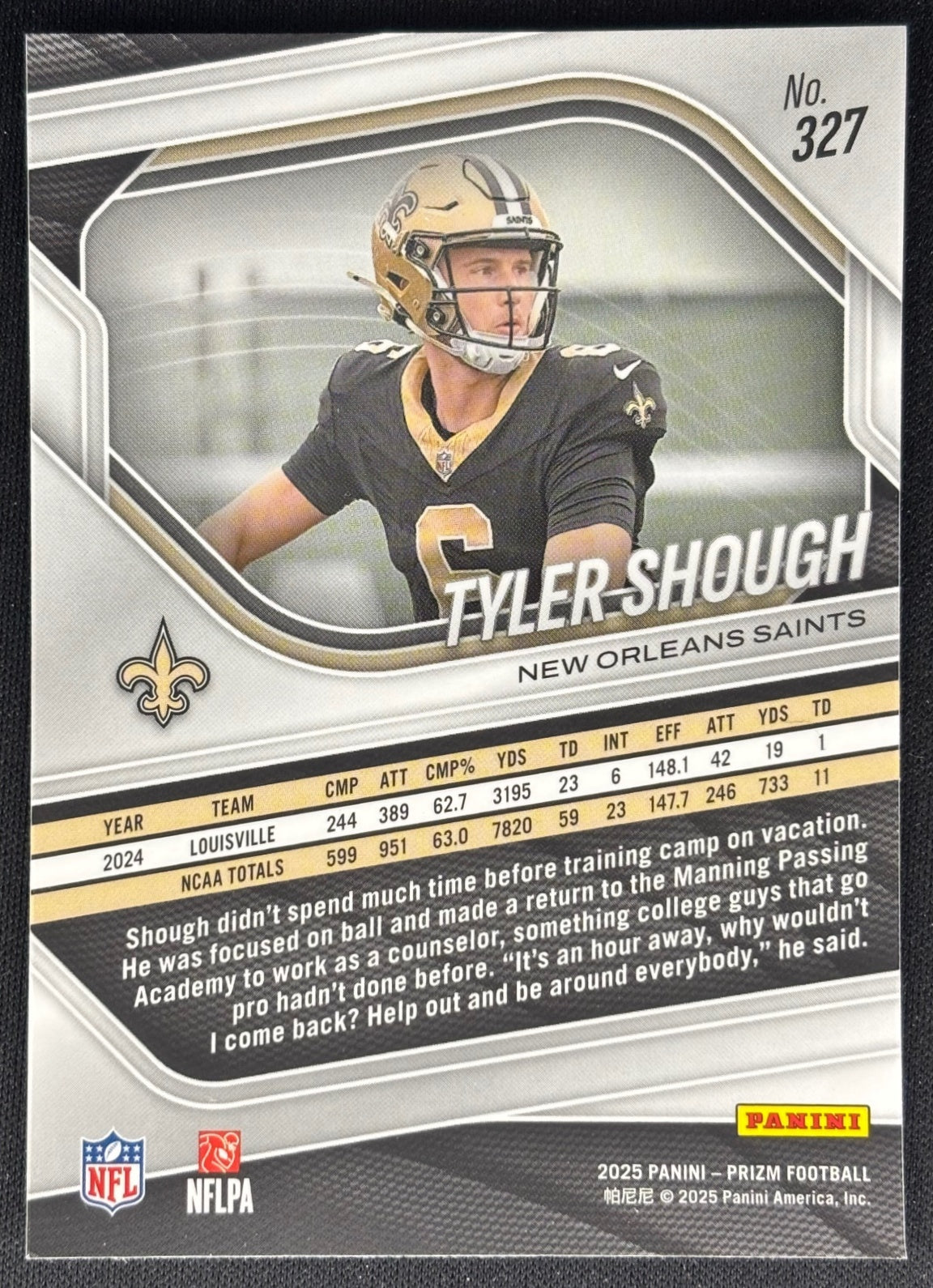 Tyler Shough 2025 Prizm Saints Sports Trading Card
