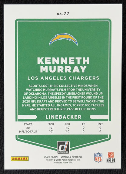 Kenneth Murray 2021 Panini Donruss Press Proof Premium Chargers Sports Trading Card