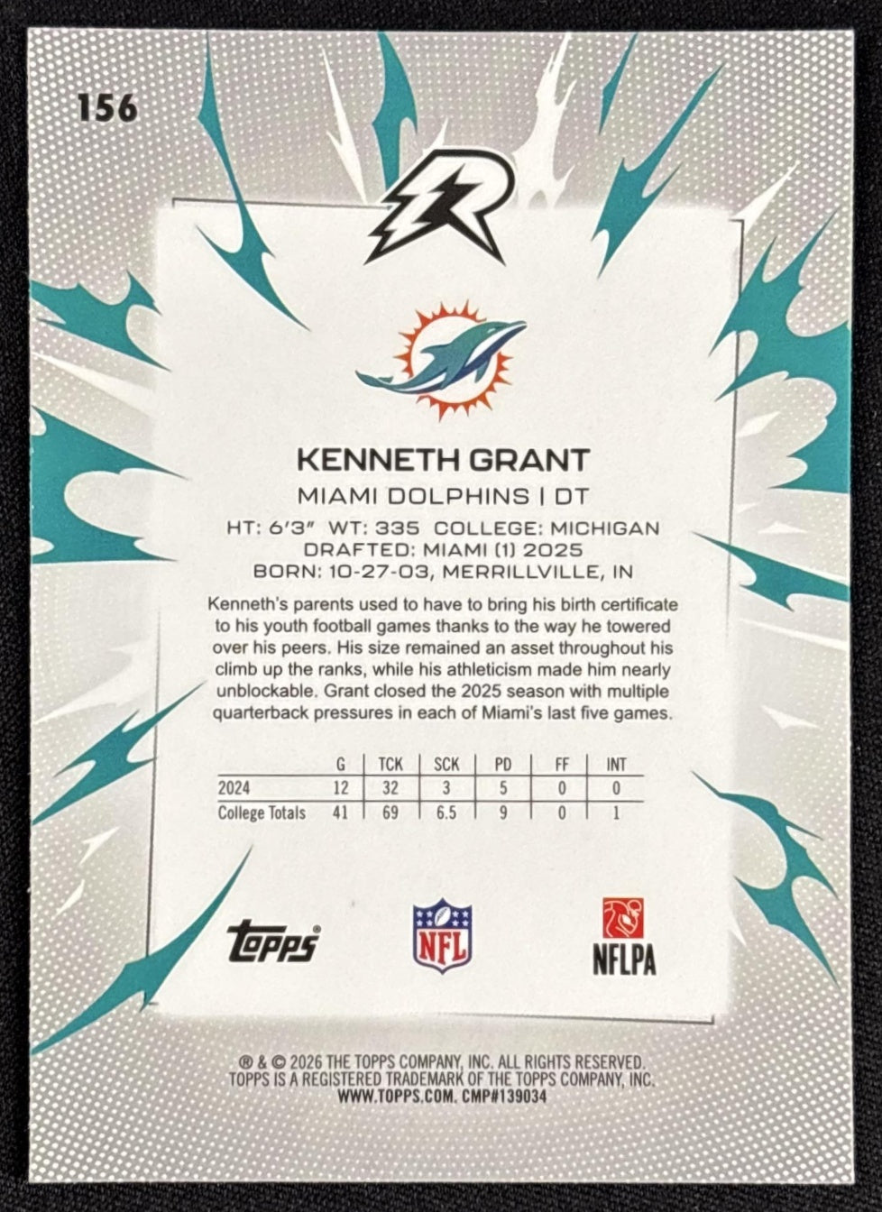 Kenneth Grant 2025 Topps Resurgence Dolphins
