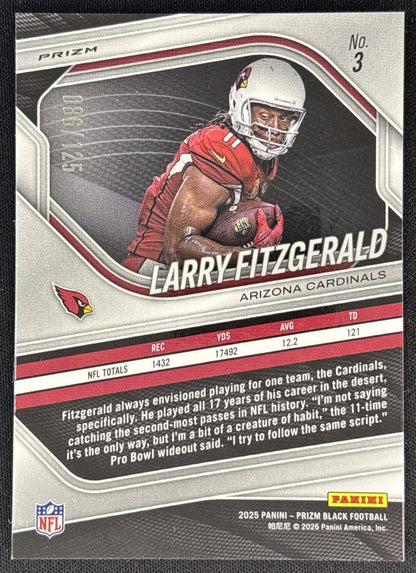 Larry Fitzgerald 2025 Panini Prizm Black Blue Ice /125 Cardinals back