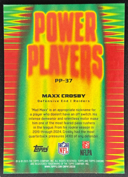 Maxx Crosby 2025 Chrome Power Players Raiders Sports Trading Cards