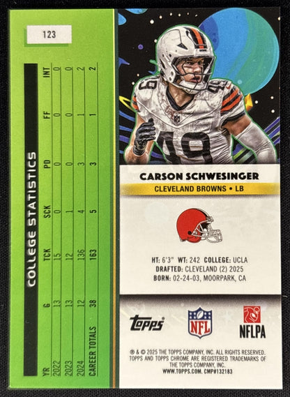 Carson Schwesinger 2025 Topps Cosmic Chrome Browns