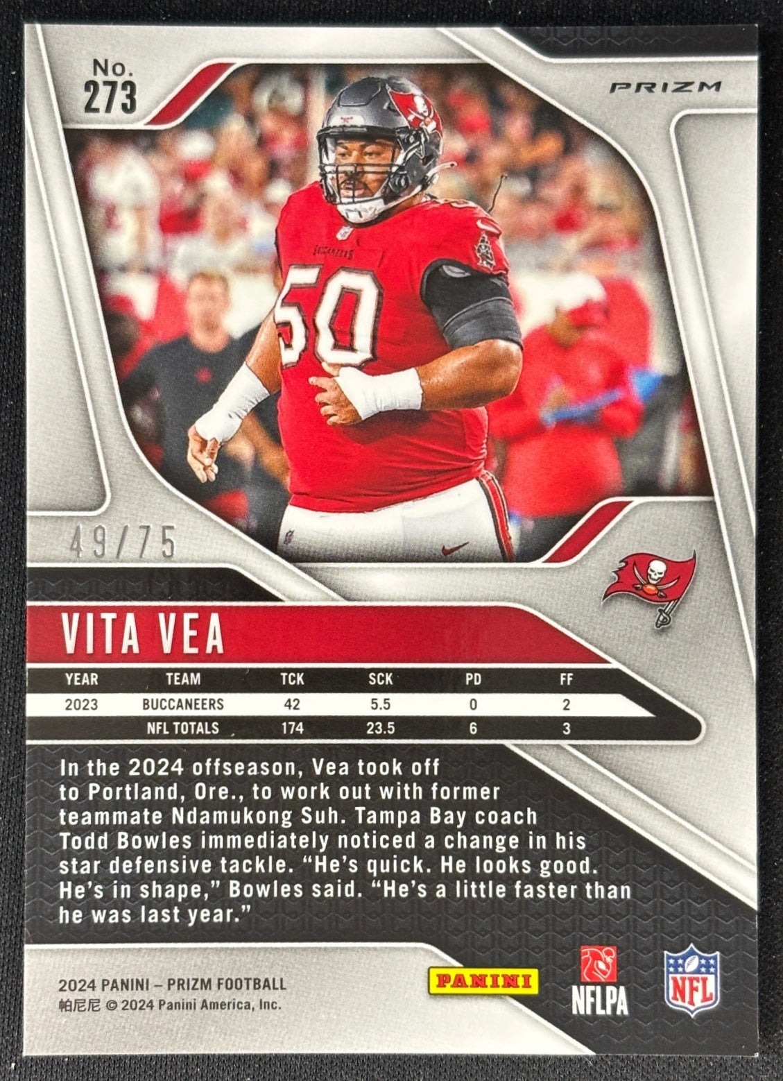 Vita Vea 2024 Prizm Green Scope /75 Buccaneers - Back | Wayne Collection