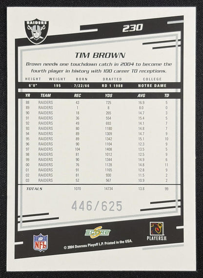 Tim Brown 2004 Score Scorecard /625 Raiders