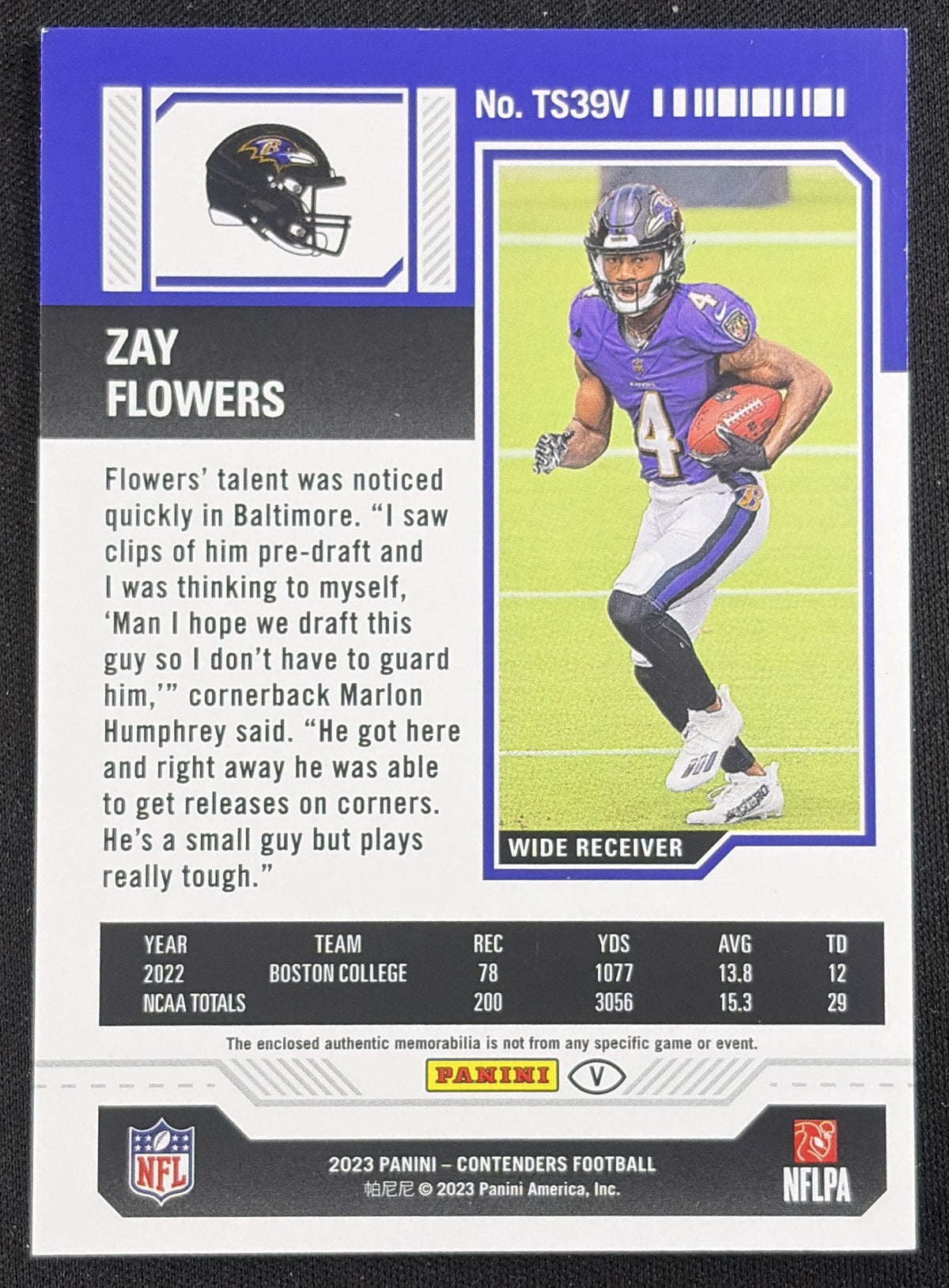 Zay Flowers 2023 Panini Contenders Rookie Ticket Swatches Variations Ravens