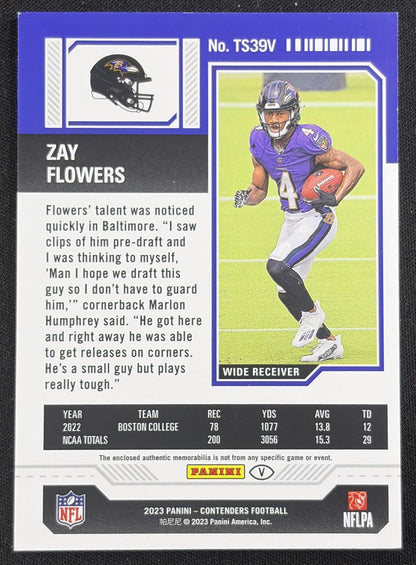 Zay Flowers 2023 Panini Contenders Rookie Ticket Swatches Variations Ravens