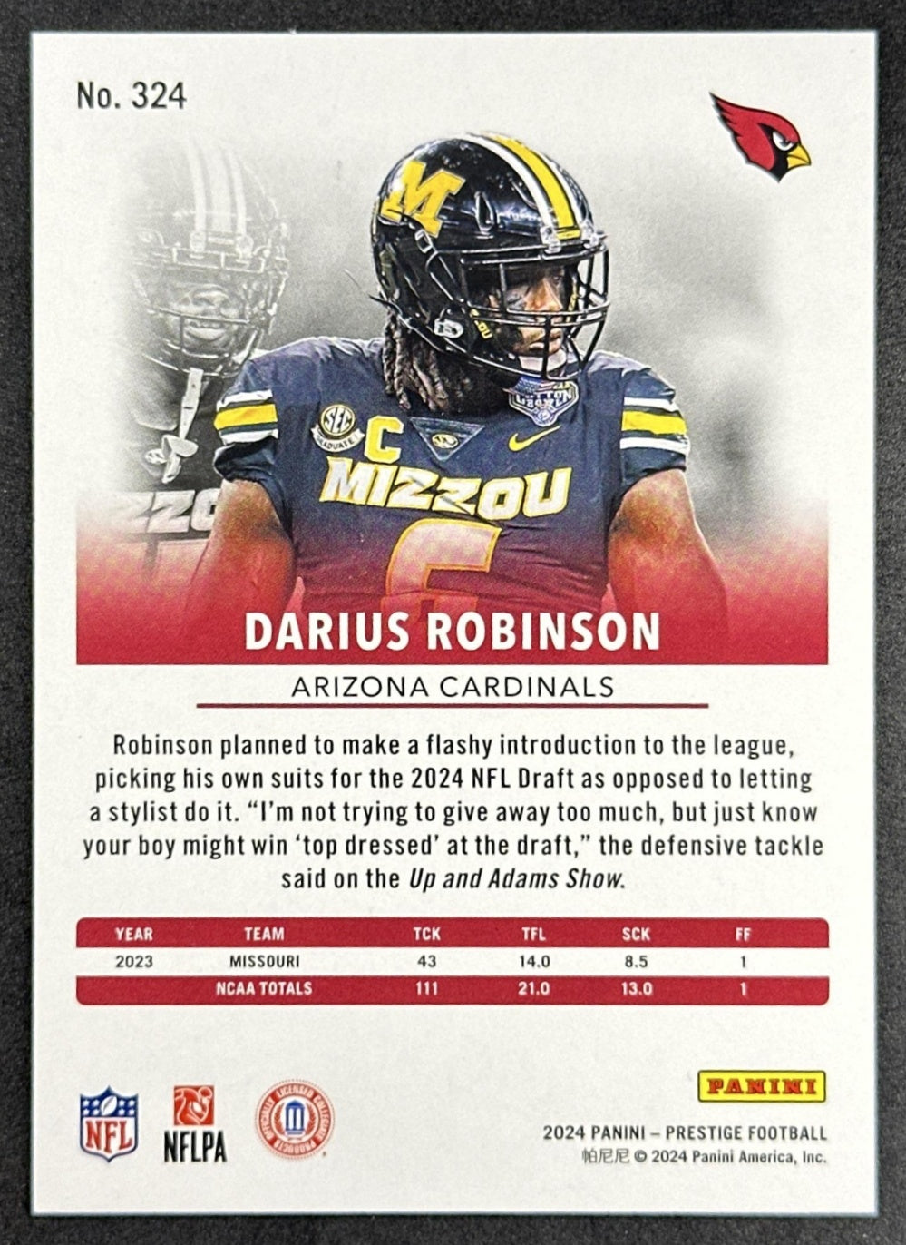 Darius Robinson 2024 Panini Prestige Blue Premium Xtra Points /299 Cardinals Sports Trading Card