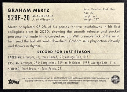 Graham Mertz 2022 Bowman University Chrome 1952 Badgers back