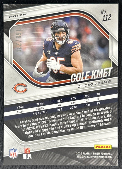 Cole Kmet 2025 Panini Prizm Blue Wave /230 Bears Back