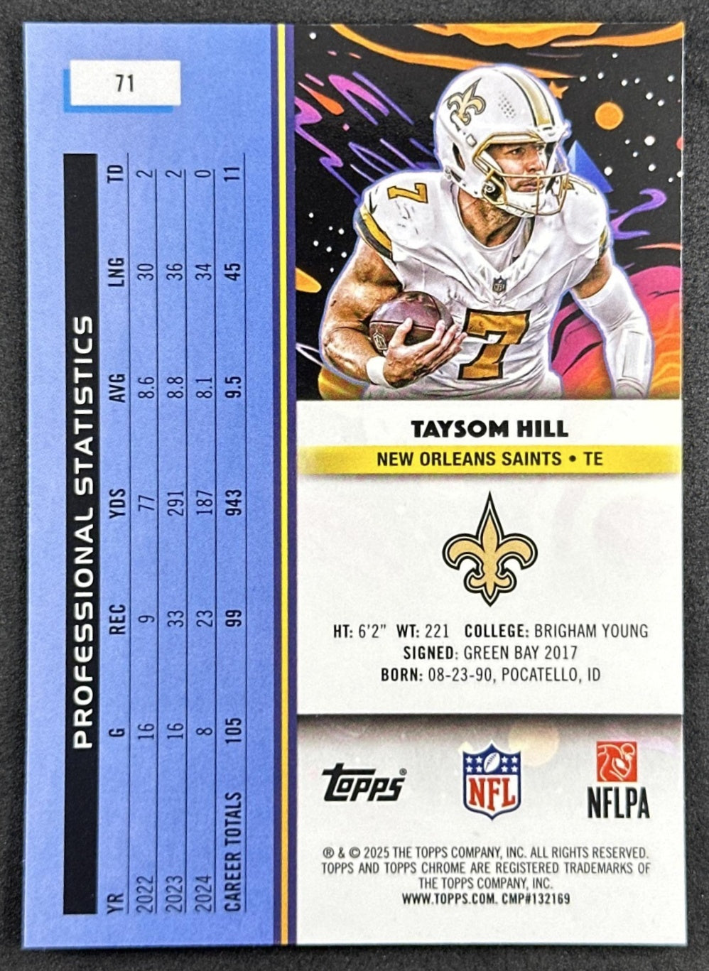 Taysom Hill 2025 Topps Cosmic Chrome Saints back