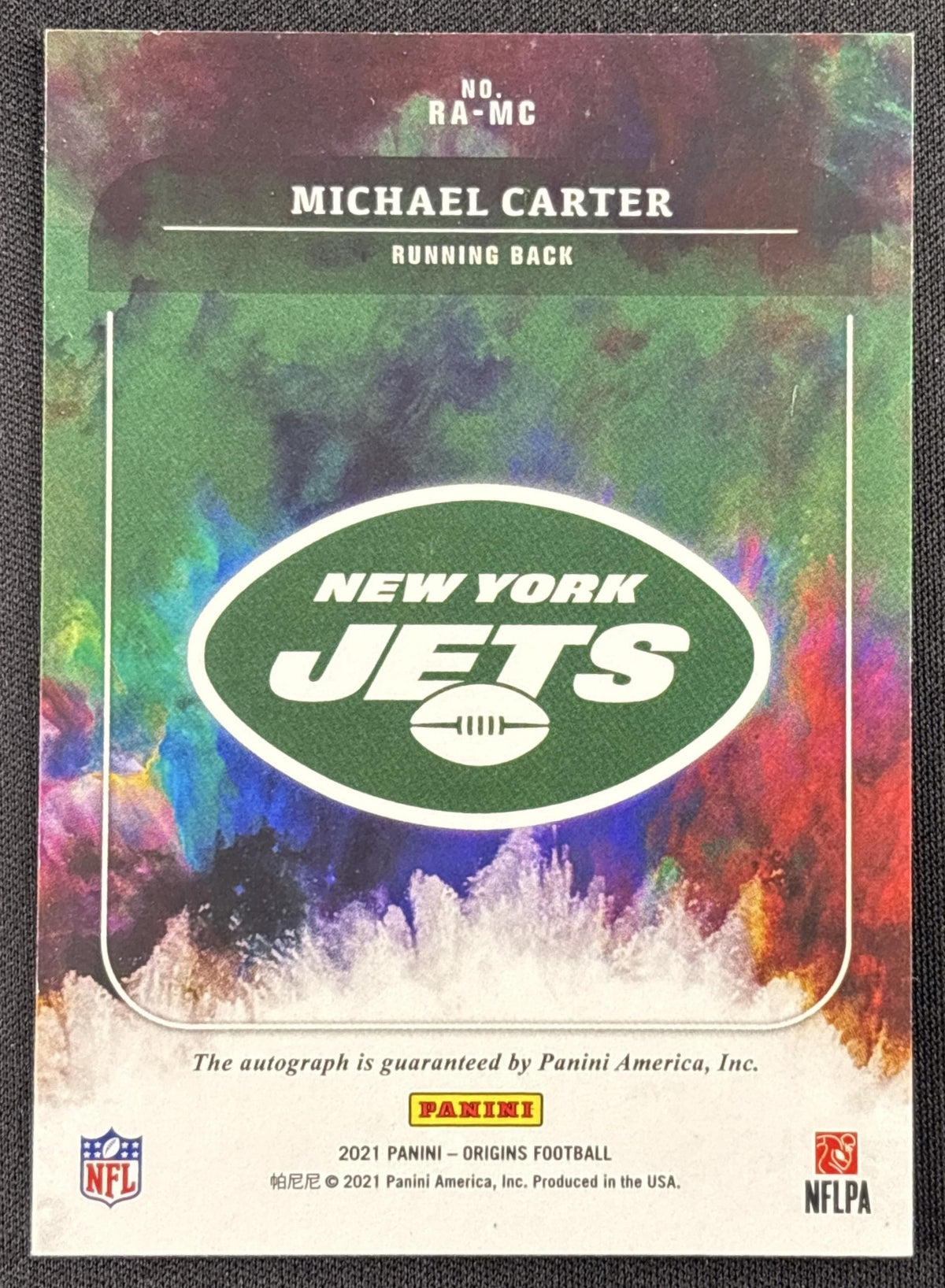 Michael Carter 2021 Panini Origins Rookie Auto Jets