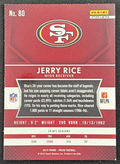 Jerry Rice 2015 Panini Prizm Silver 49ers - back