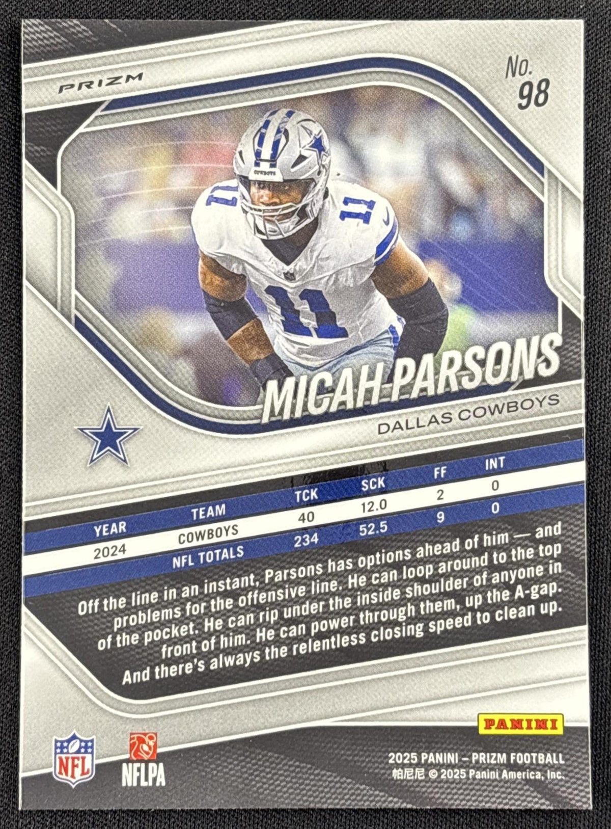 Micah Parsons 2025 Panini Prizm No Huddle Cowboys