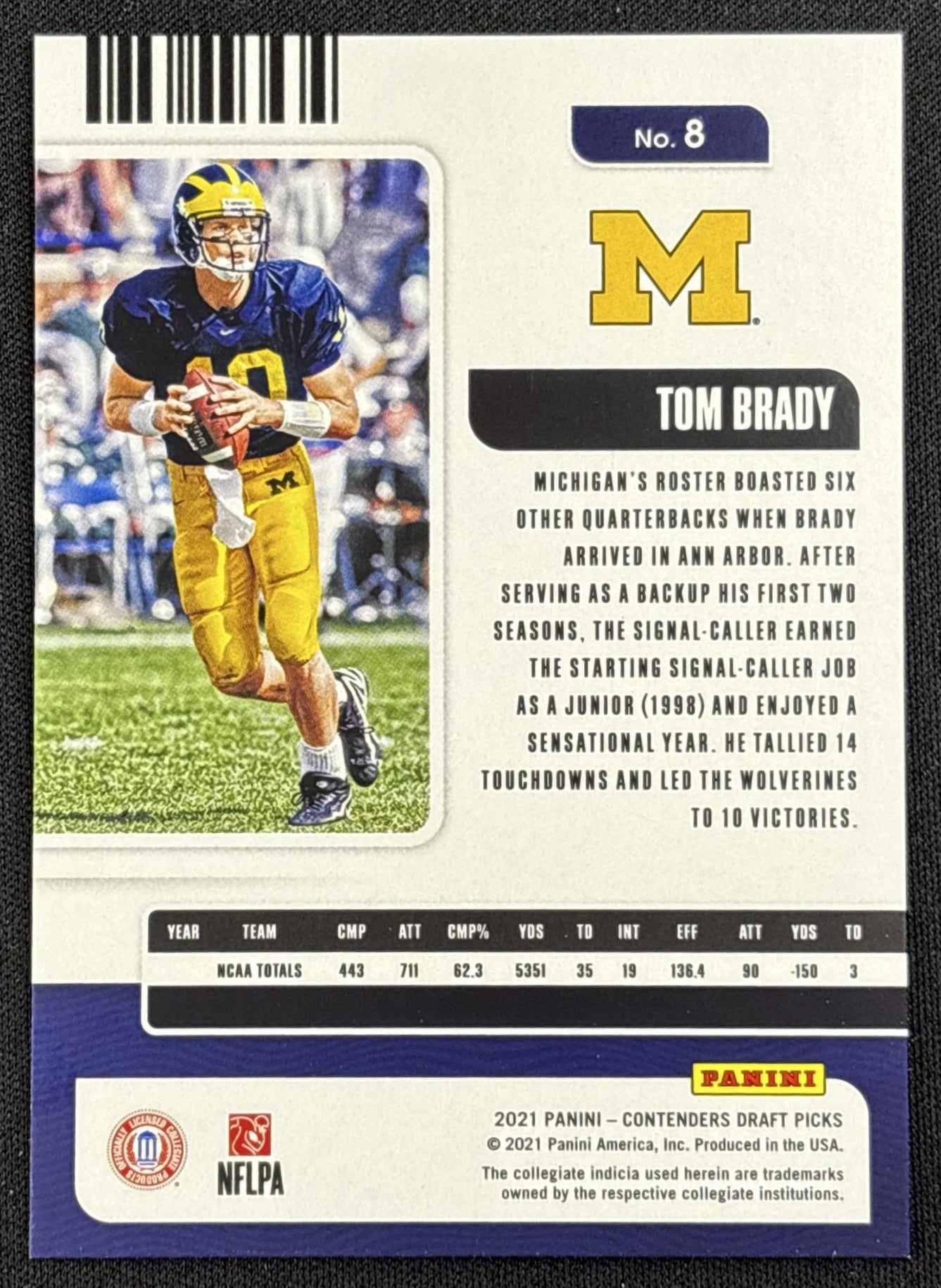Tom Brady 2021 Panini Contenders Draft Picks Conference Ticket /199 Wolverines - back