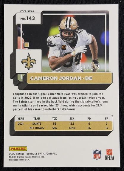 Cameron Jordan 2022 Panini Donruss Optic Blue /179 Saints - back