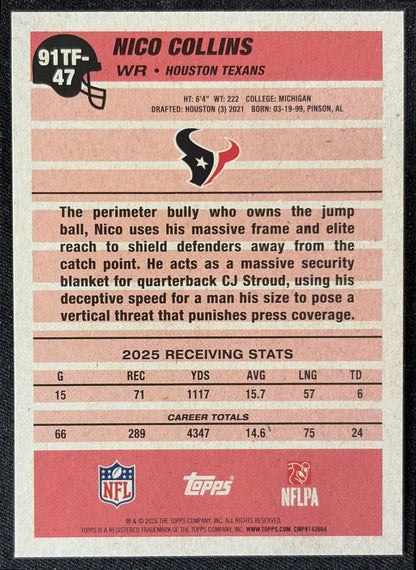 Nico Collins 2026 Topps 1991 Crackle Foil Texans back