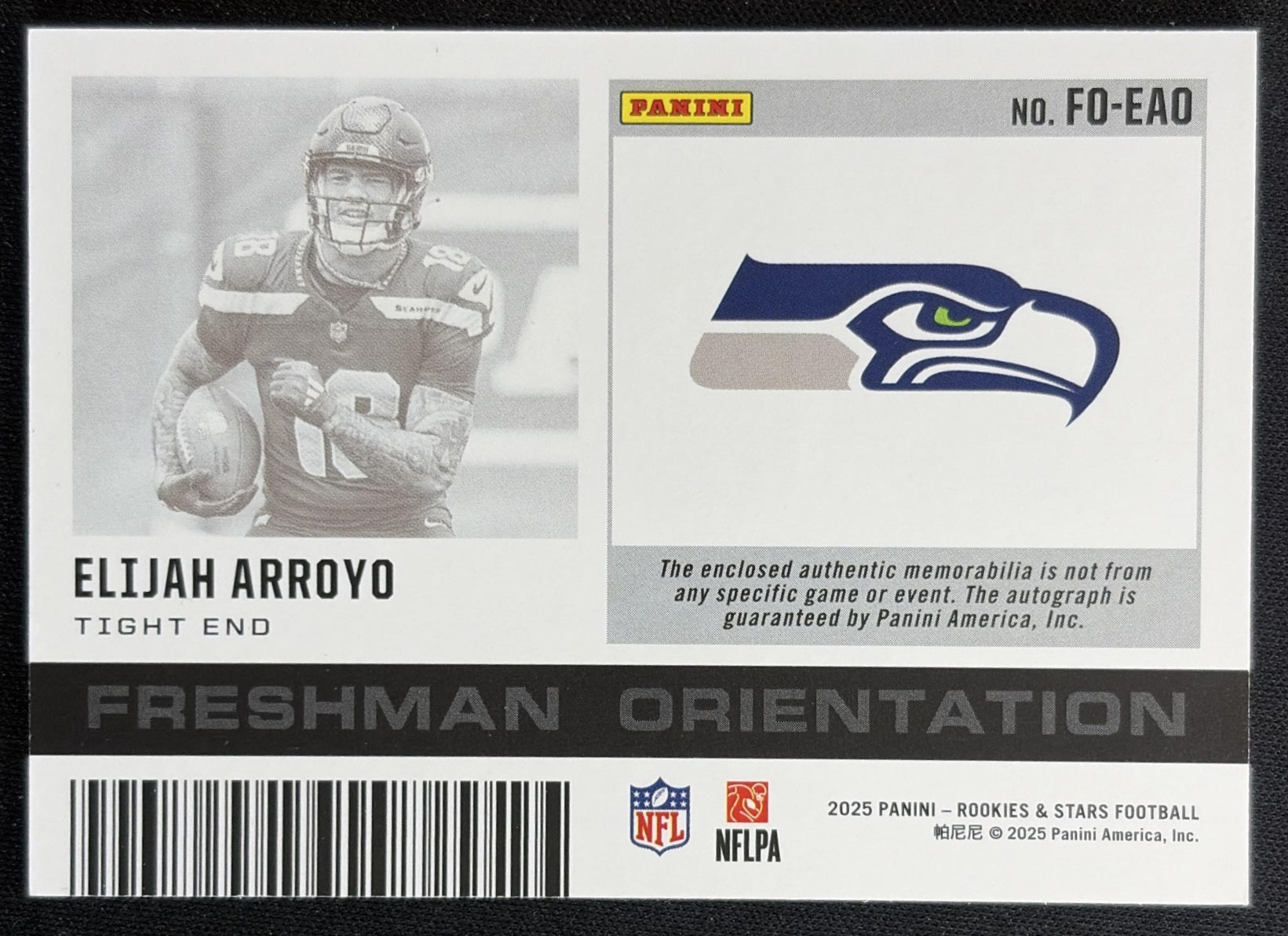 Elijah Arroyo 2025 Panini Rookies & Stars Freshman Orientation /99 Seahawks 2 back