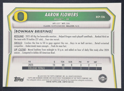 Aaron Flowers 2026 Bowman Chrome Prospects Mojo Refractor Ducks Sports Trading Card