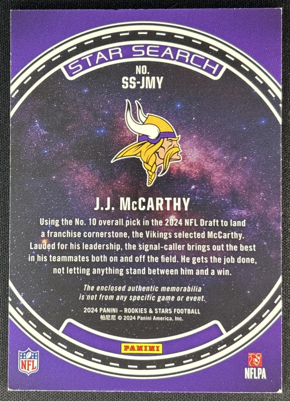 J.J. McCarthy 2024 Panini Rookies & Stars Star Search Vikings