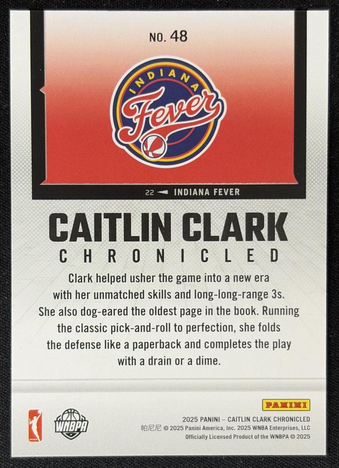 Caitlin Clark 2025 Panini Chronicled WNBA Fever 48 Sports Trading Card