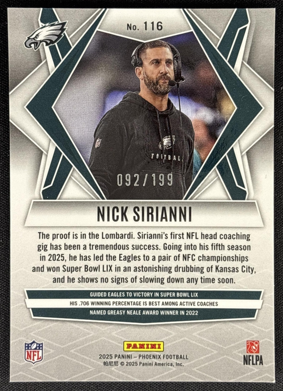 Nick Sirianni 2025 Panini Phoenix Blue Winter Prizm /199 Eagles