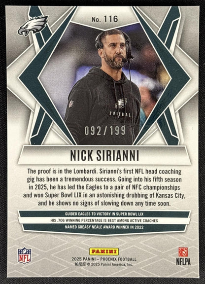 Nick Sirianni 2025 Panini Phoenix Blue Winter Prizm /199 Eagles