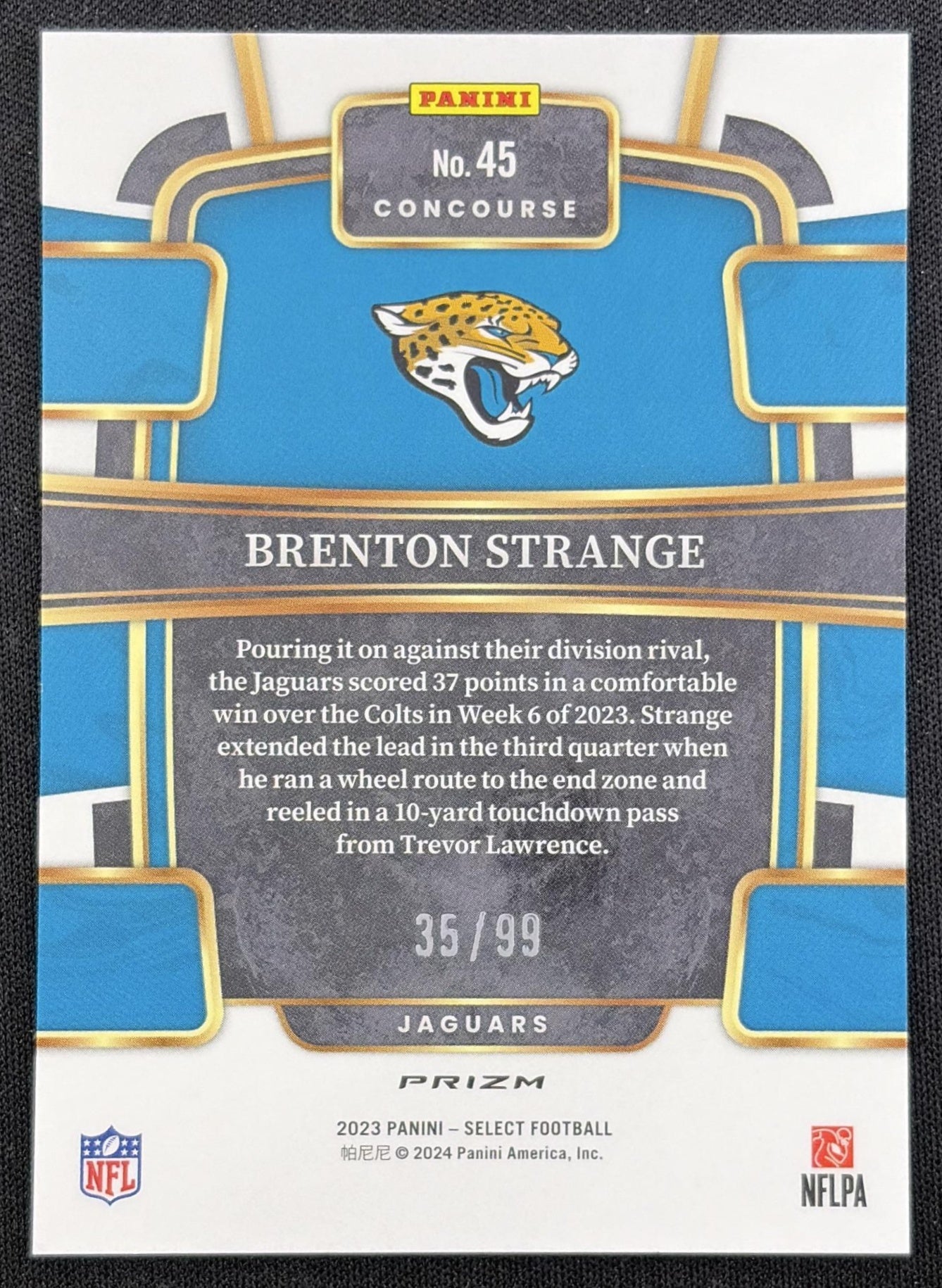 Brenton Strange 2023 Panini Select Red Prizms /99 Jaguars
