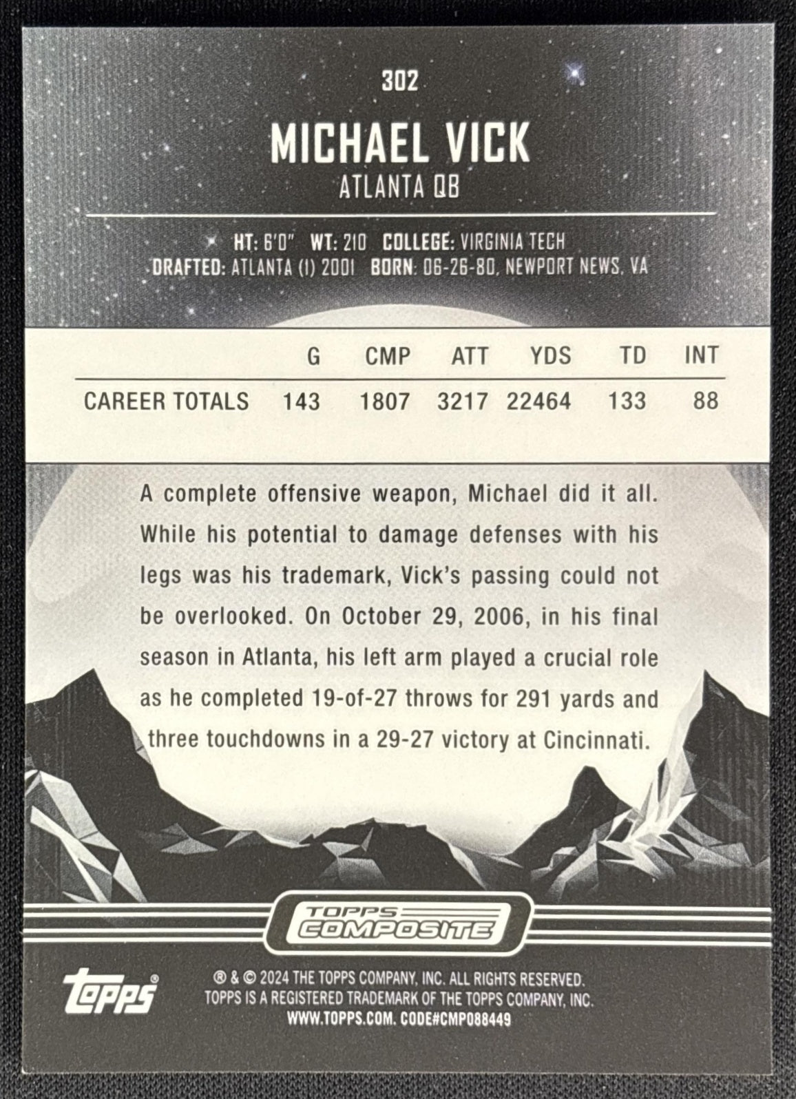 Michael Vick 2023 Topps Composite Falcons back