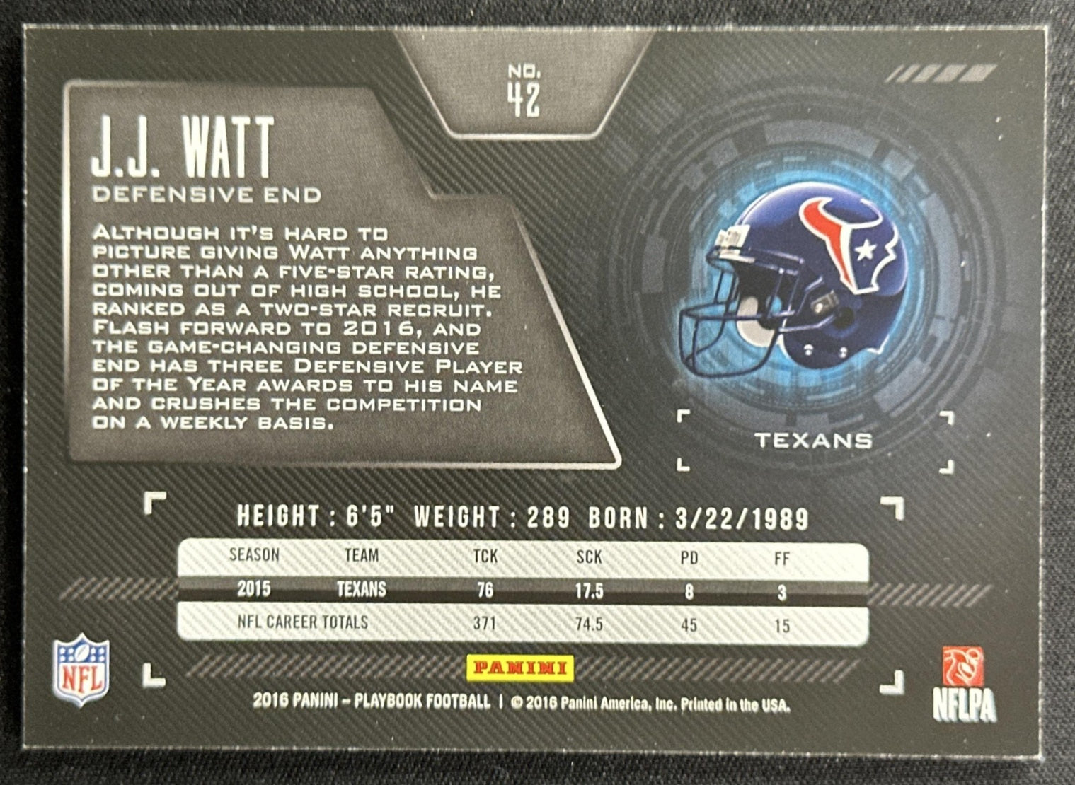J.J. Watt 2016 Panini Playbook /199 Texans