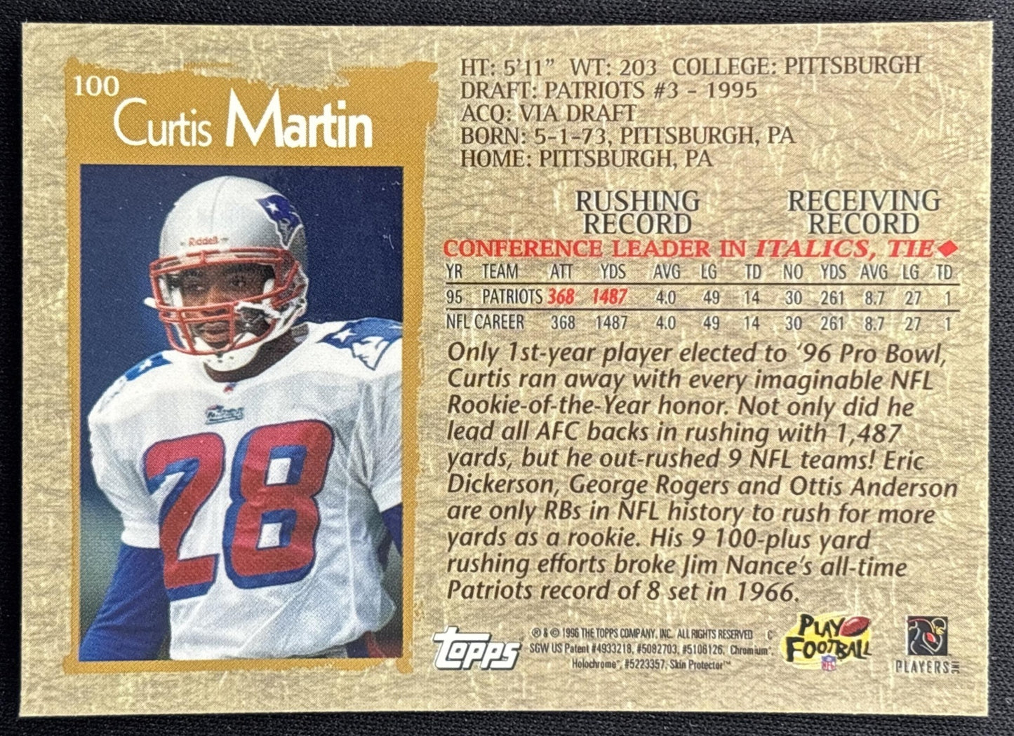 Curtis Martin 1996 Topps Chrome Patriots back