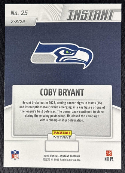 Coby Bryant 2026 Panini Instant Super Bowl LIX Champions Seattle Seahawks