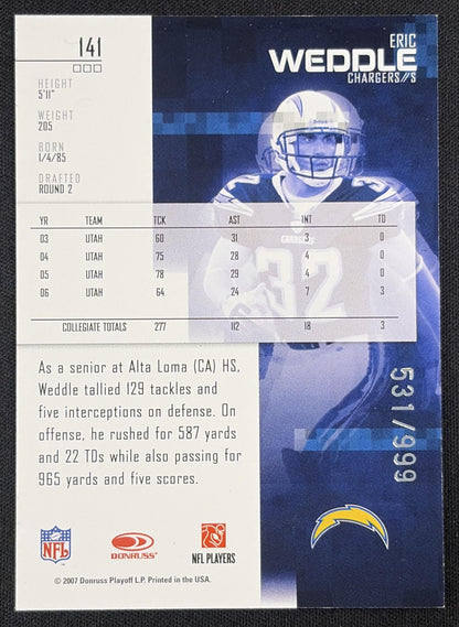 Eric Weddle 2007 Leaf Rookies & Stars /999 Chargers