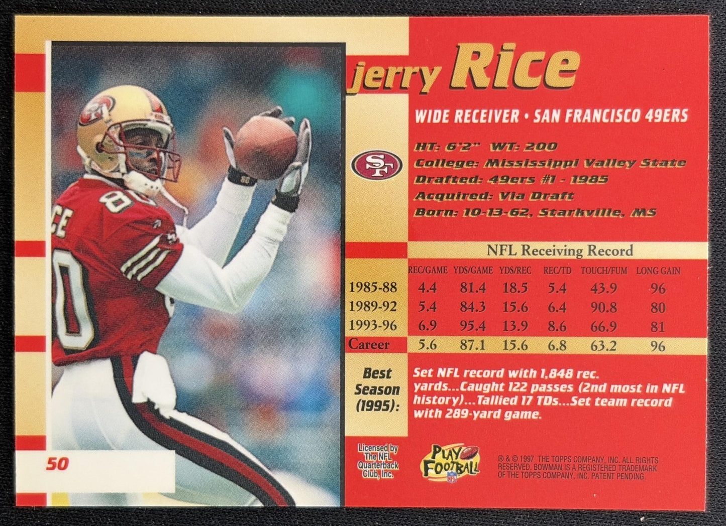 Jerry Rice 1997 Bowman's Best 49ers Sports Trading Cards