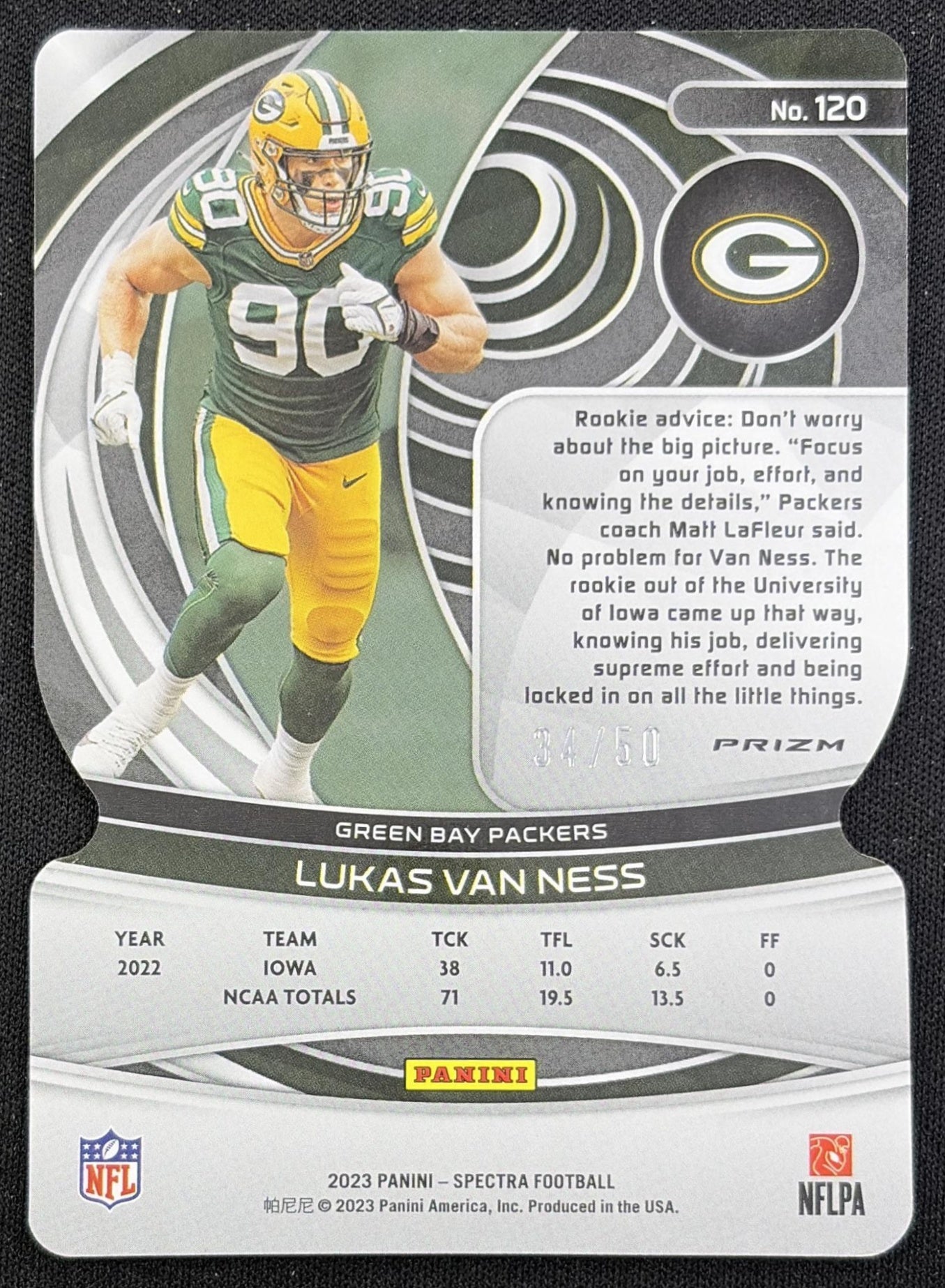 Lukas Van Ness 2023 Panini Spectra Neon Blue Die Cut /50 Packers Green Bay Packers