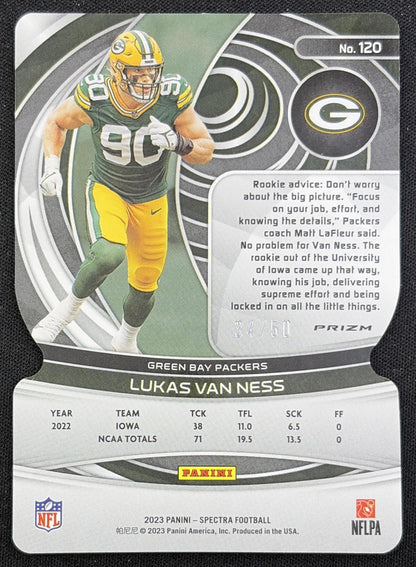 Lukas Van Ness 2023 Panini Spectra Neon Blue Die Cut /50 Packers Green Bay Packers