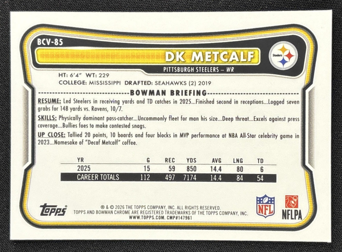 DK Metcalf 2026 Bowman Chrome NFL Blue Shimmer Refractor /150 Steelers