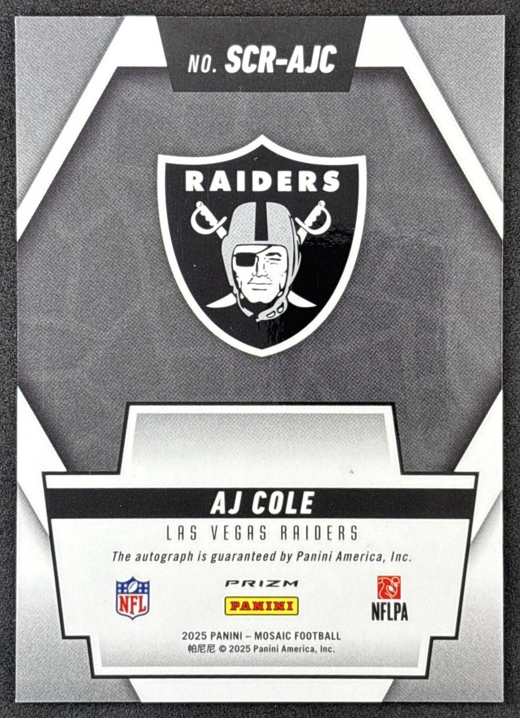 AJ Cole 2025 Panini Mosaic Scripts Raiders
