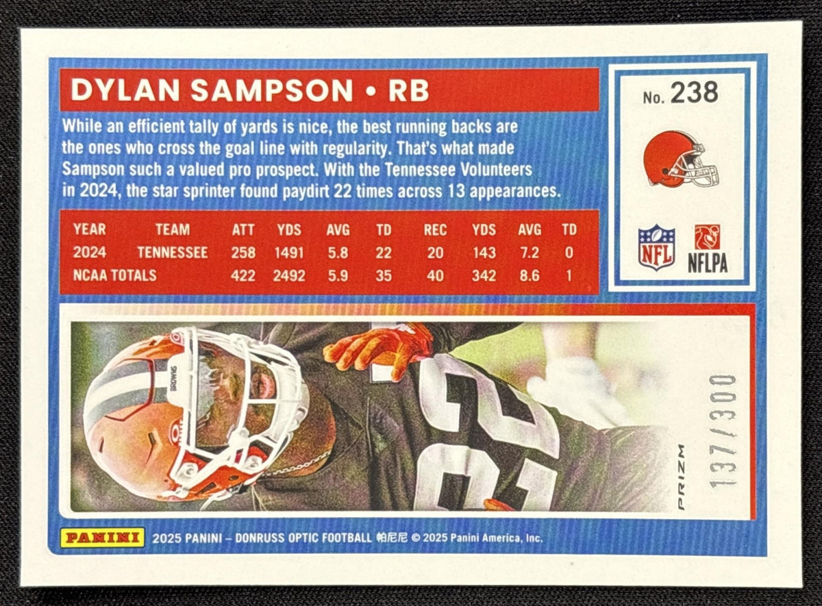 Dylan Sampson 2025 Panini Donruss Optic Rated Rookie Wave Prizm /300 Browns