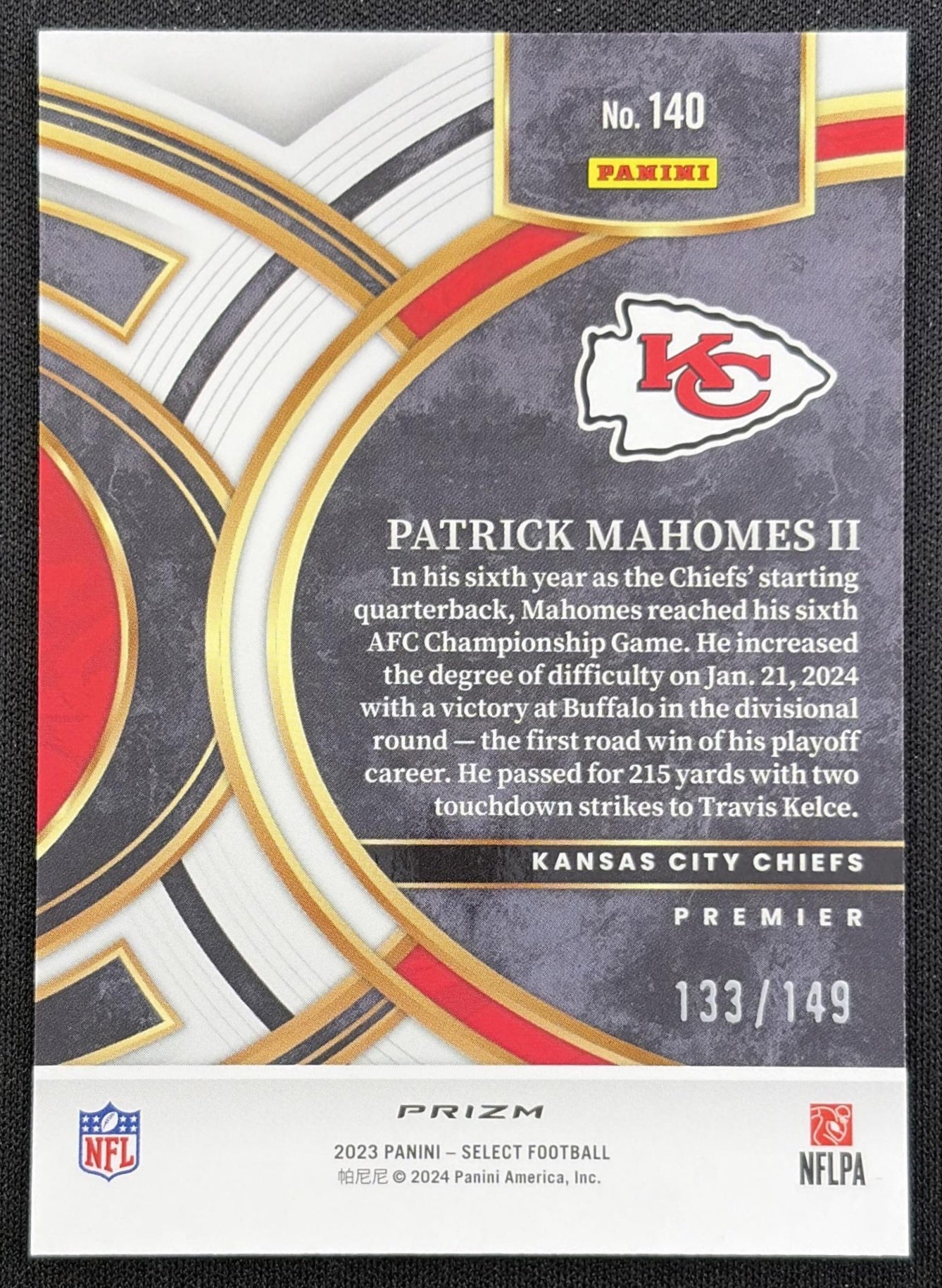 Patrick Mahomes II 2023 Panini Select Blue Prizms /149 Chiefs Kansas City Chiefs