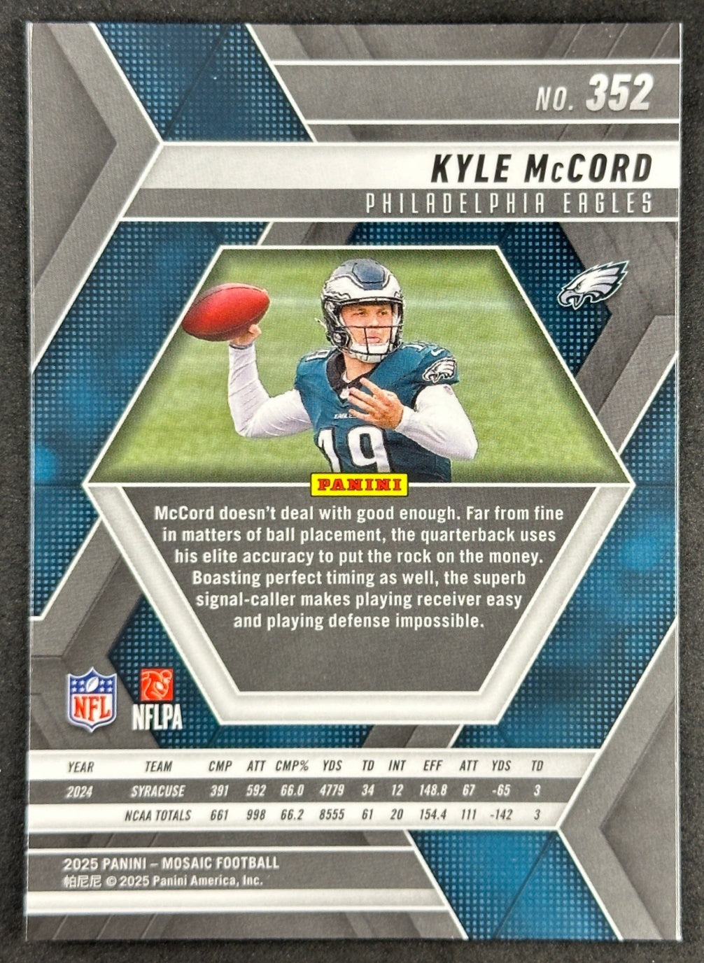 Kyle McCord 2025 Mosaic Rookies Eagles Sports Trading Card