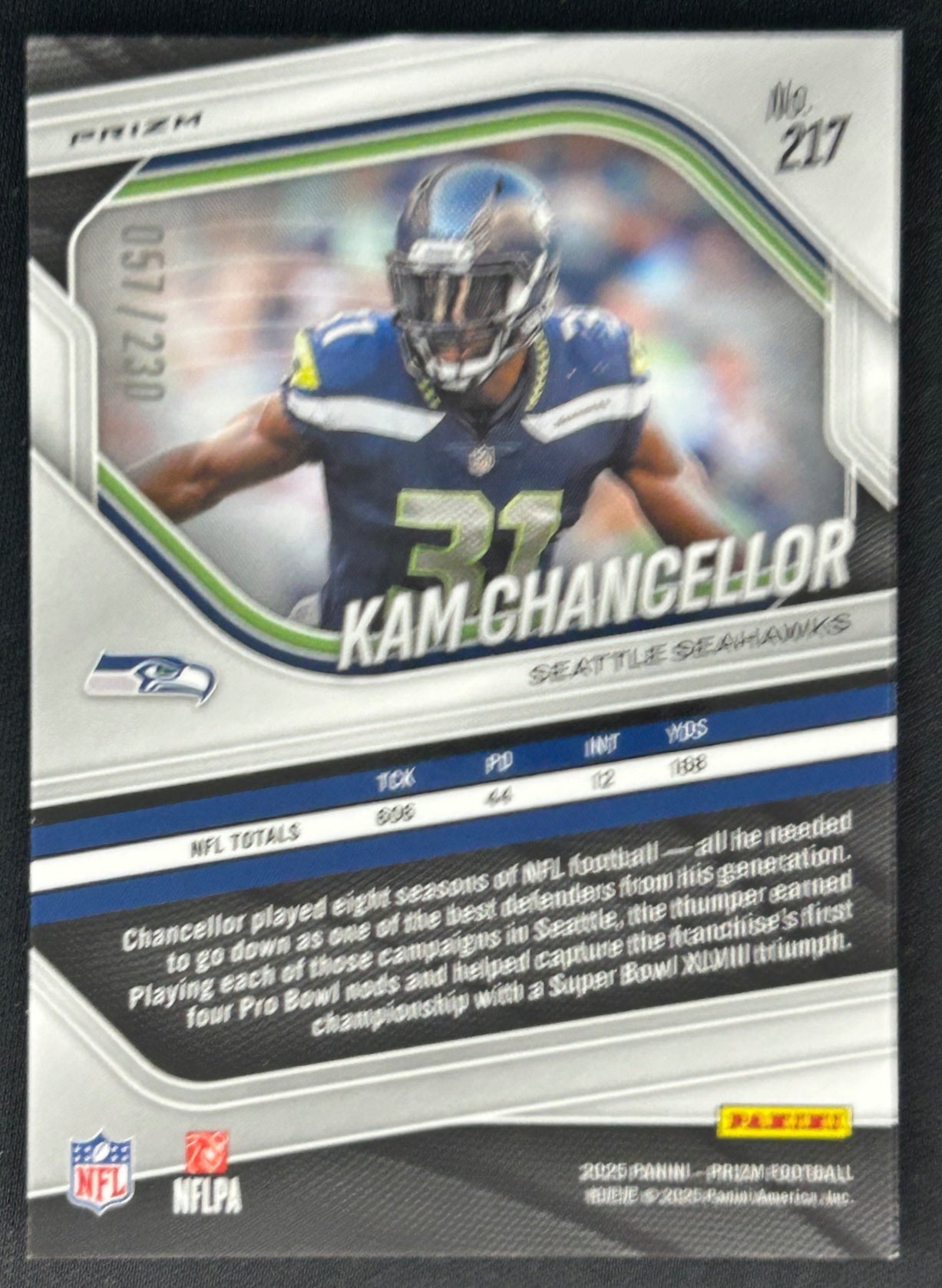 Kam Chancellor 2025 Prizm Blue Wave /230 Seahawks back