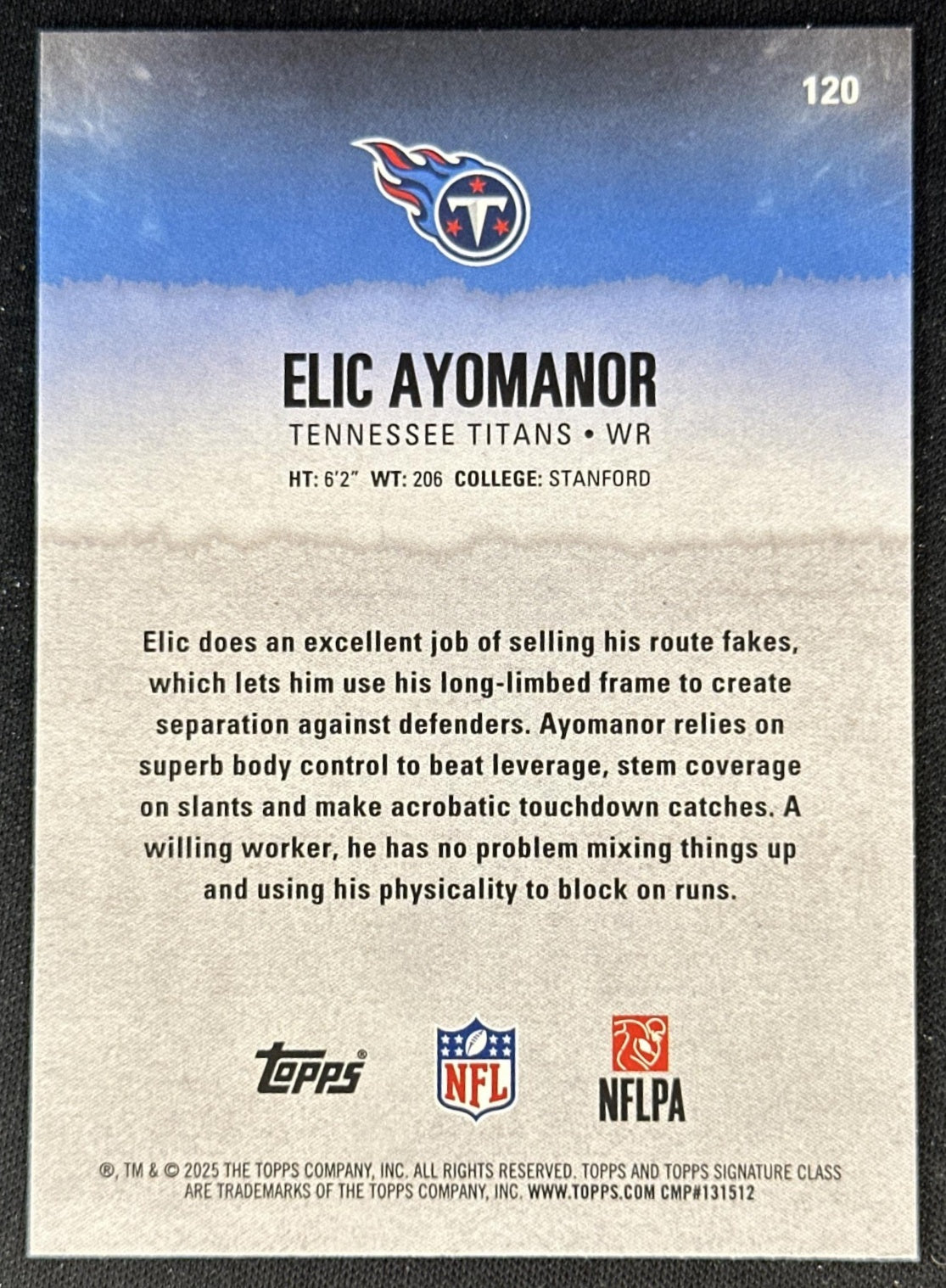 Elic Ayomanor 2025 Topps Signature Class Green & Purple Rookie Titans back