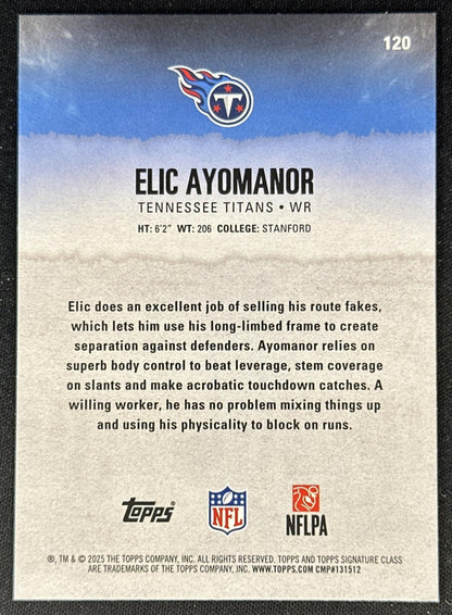 Elic Ayomanor 2025 Topps Signature Class Green & Purple Rookie Titans back