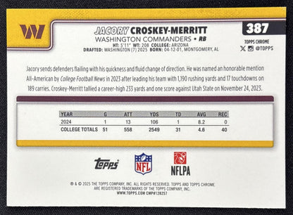 Jacory Croskey-Merritt 2025 Topps Chrome Rookie Teal Wave Refractor /299 Commanders