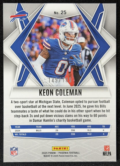Keon Coleman 2025 Panini Phoenix Wave Prizm /199 Bills